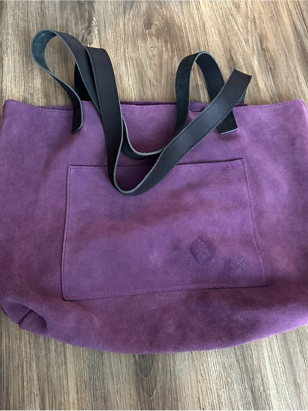 Purple Suede Tote Bag with Black Shoulder Straps